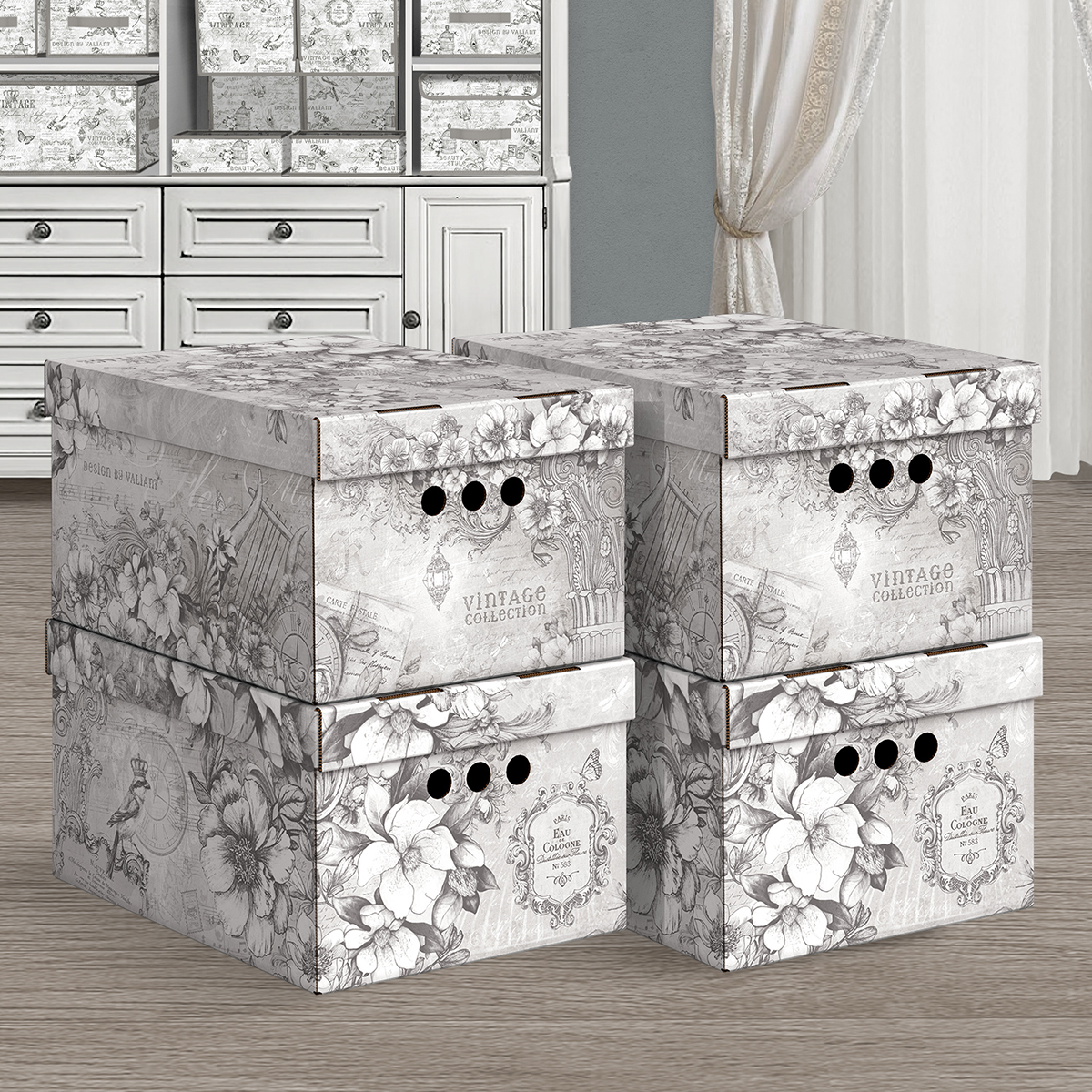 Короб для хранения "vintage grey" 25*33*18,5 см (набор 4 шт.) (1/10) "valiant" vg-bctn-4s