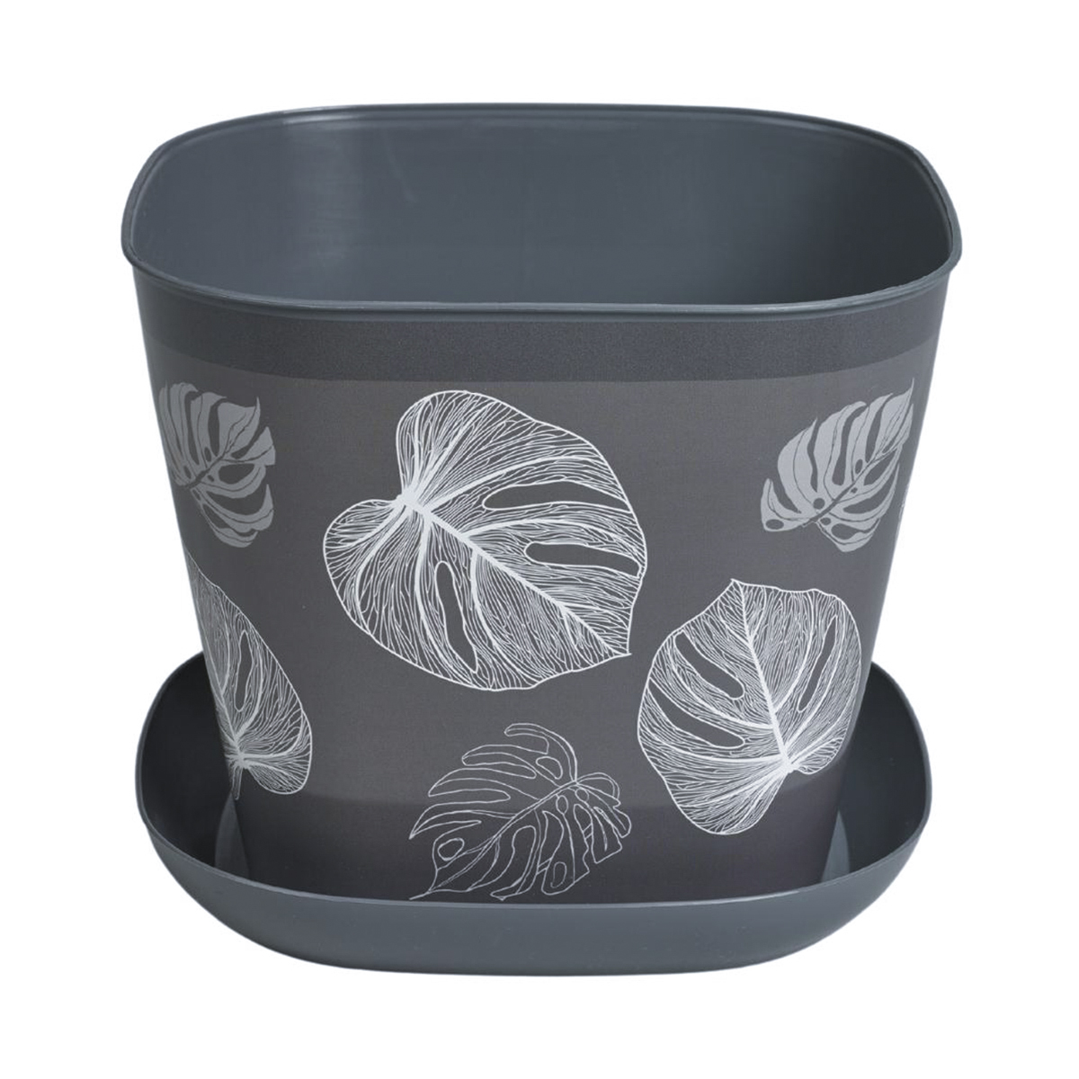 Кашпо для цветов с поддоном  квадратное "листопад" 3,7 л (темно-серый (1/18) "виолет"