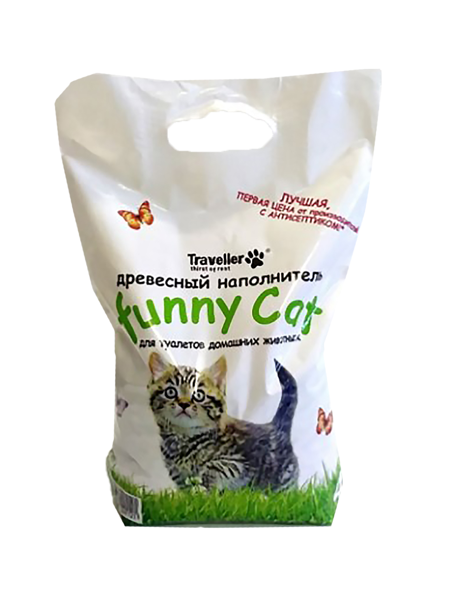 Наполнитель древесный "funny cat" 4 л  (1/210)  для туалетов домашних животных