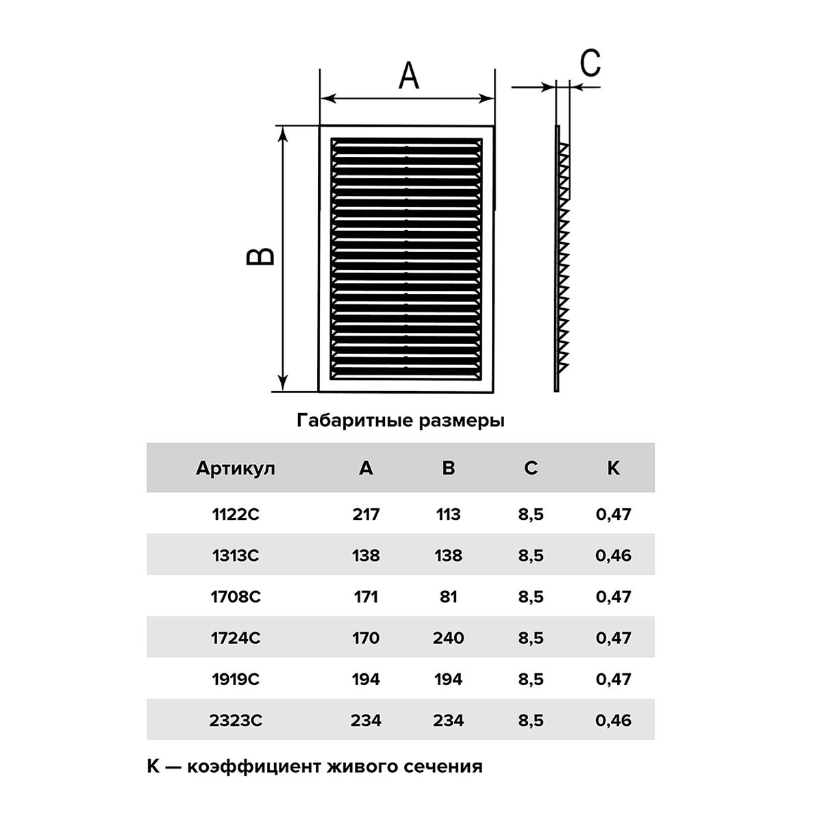 Решетка вентиляц. вытяжная 171 х 81 мм abc-пластик (1/90) "эра" 1708с