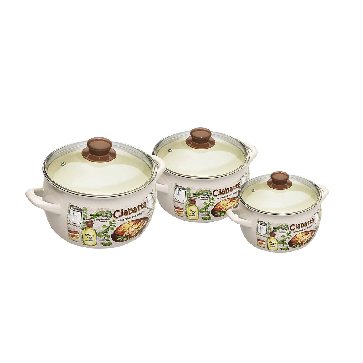 Набор кастрюль эмалиров. "чиабатта" (2,4 + 3,3 + 5,7 л) (1) "metrot"