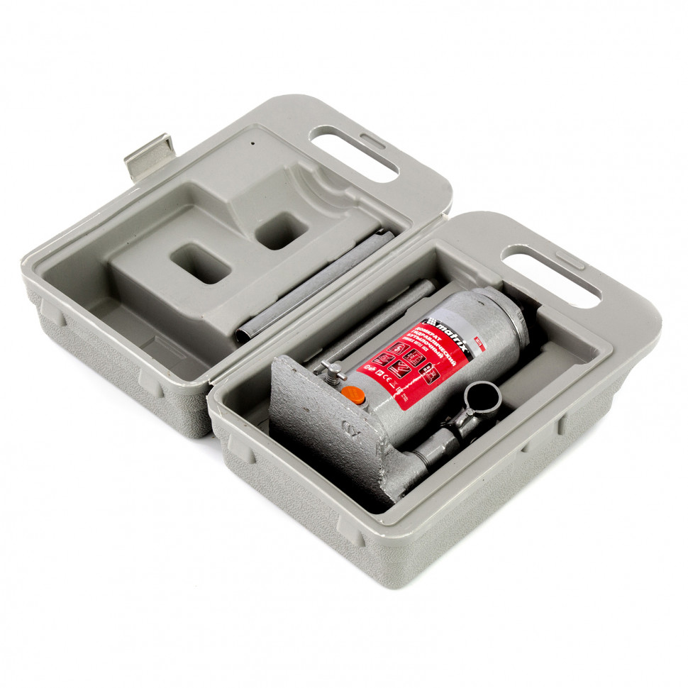 Домкрат гидравлический бутылочный, 5 т, h подъема 197-382 мм, в пластиковом кейсе Matrix (50776)