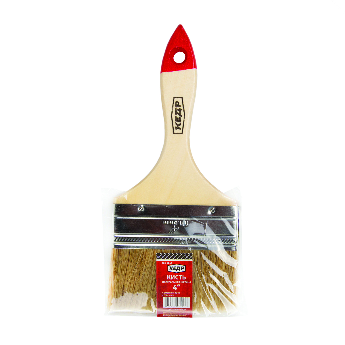 Кисть плоская  №4 /100 мм (12/240) натур.щетина, дерев.ручка "кедр"  006-5040