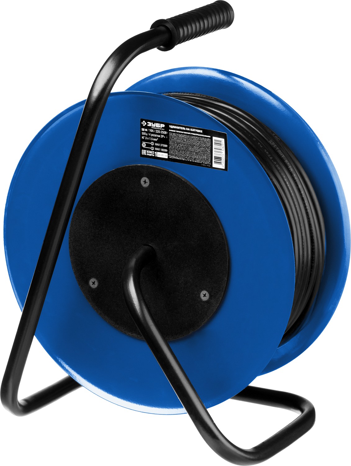 ЗУБР КГ-315, КГ, 3 x 1.5 мм2, 50 м, 3700 Вт, IP44, силовой удлинитель на стальной катушке, Профессионал (55080-50)