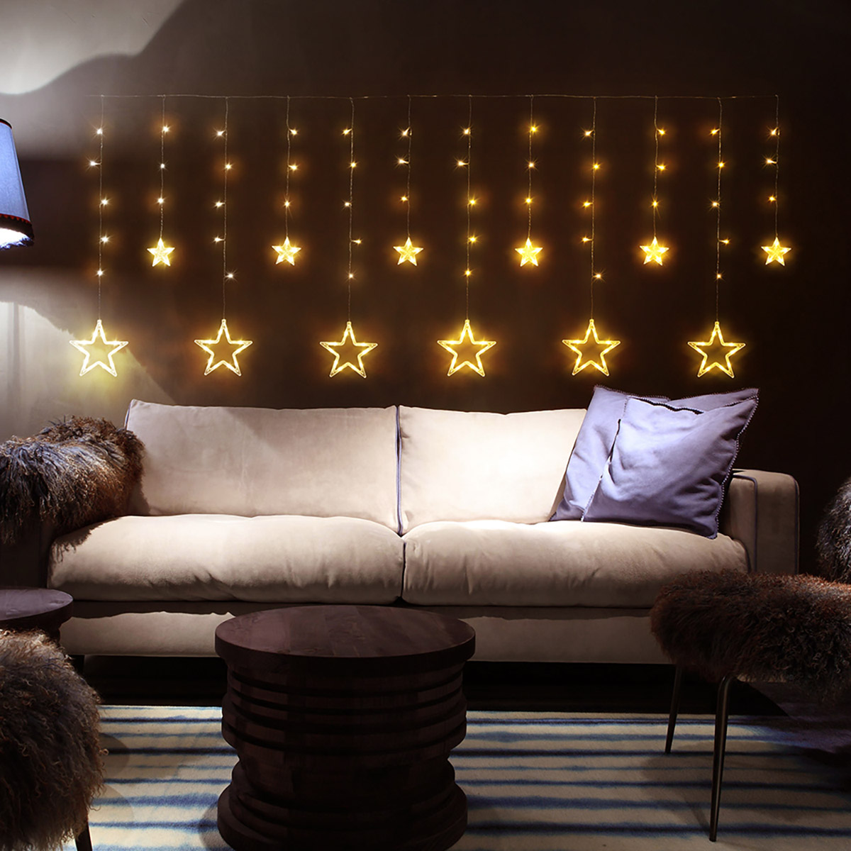 Электрогирлянда "бахрома со звёздочками" 2*0,9 м, 138 теплых ламп, 12 нитей, 8 реж. (1/20) "vegas"