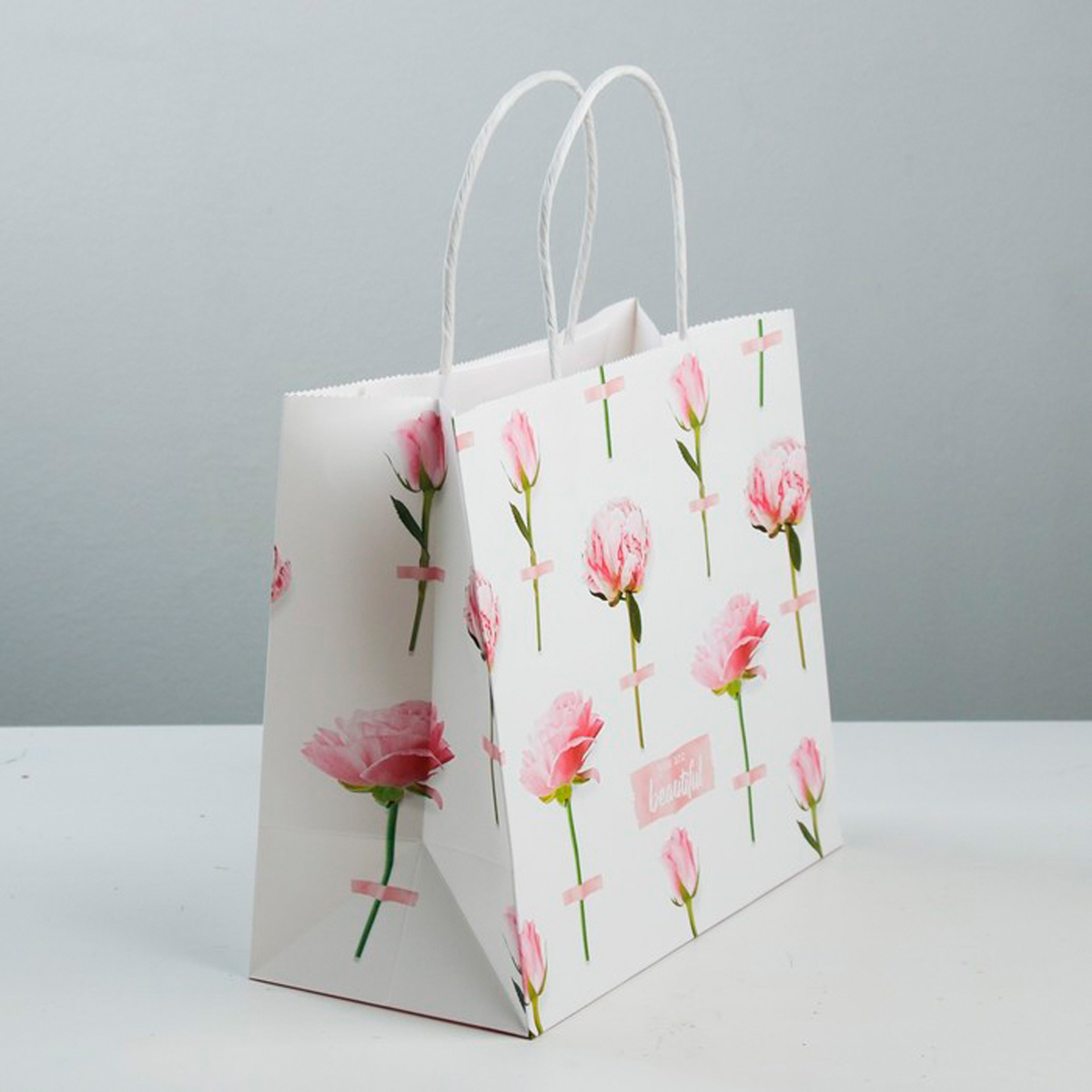 Пакет подарочный крафтовый "you are beautiful" 25*22*12 см (1/140) "дарите счастье" 3823498