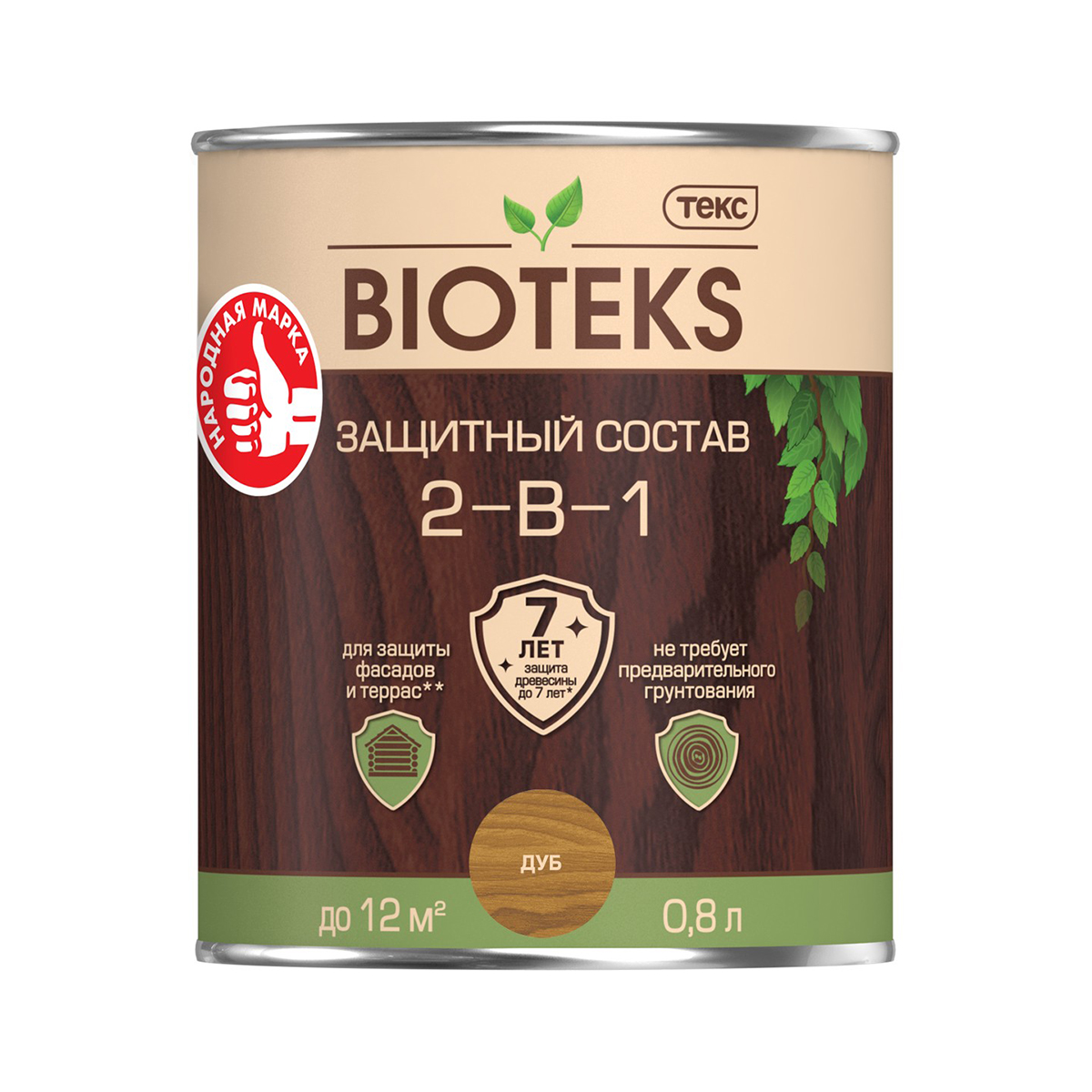 Биотекс дуб  0,8 л (1/14) защитный состав  2 в 1 "bioteks"