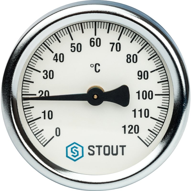Термометр биметаллический 63 мм 120° STOUT накладной с пружиной