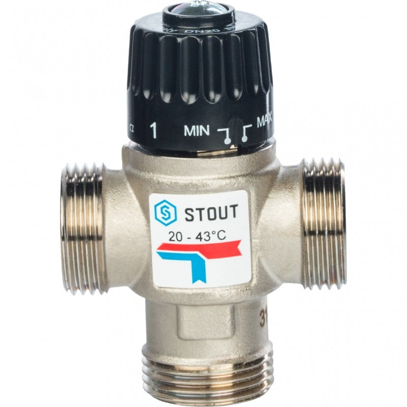Термостатический смесительный клапан 1" STOUT НР 20-43°С 1,6 KV