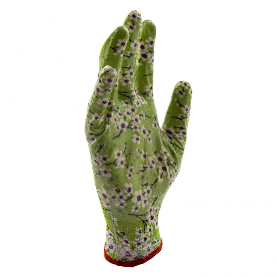 Перчатки садовые из полиэстера с нитрильным обливом, MIX цветов, M Palisad (67864)