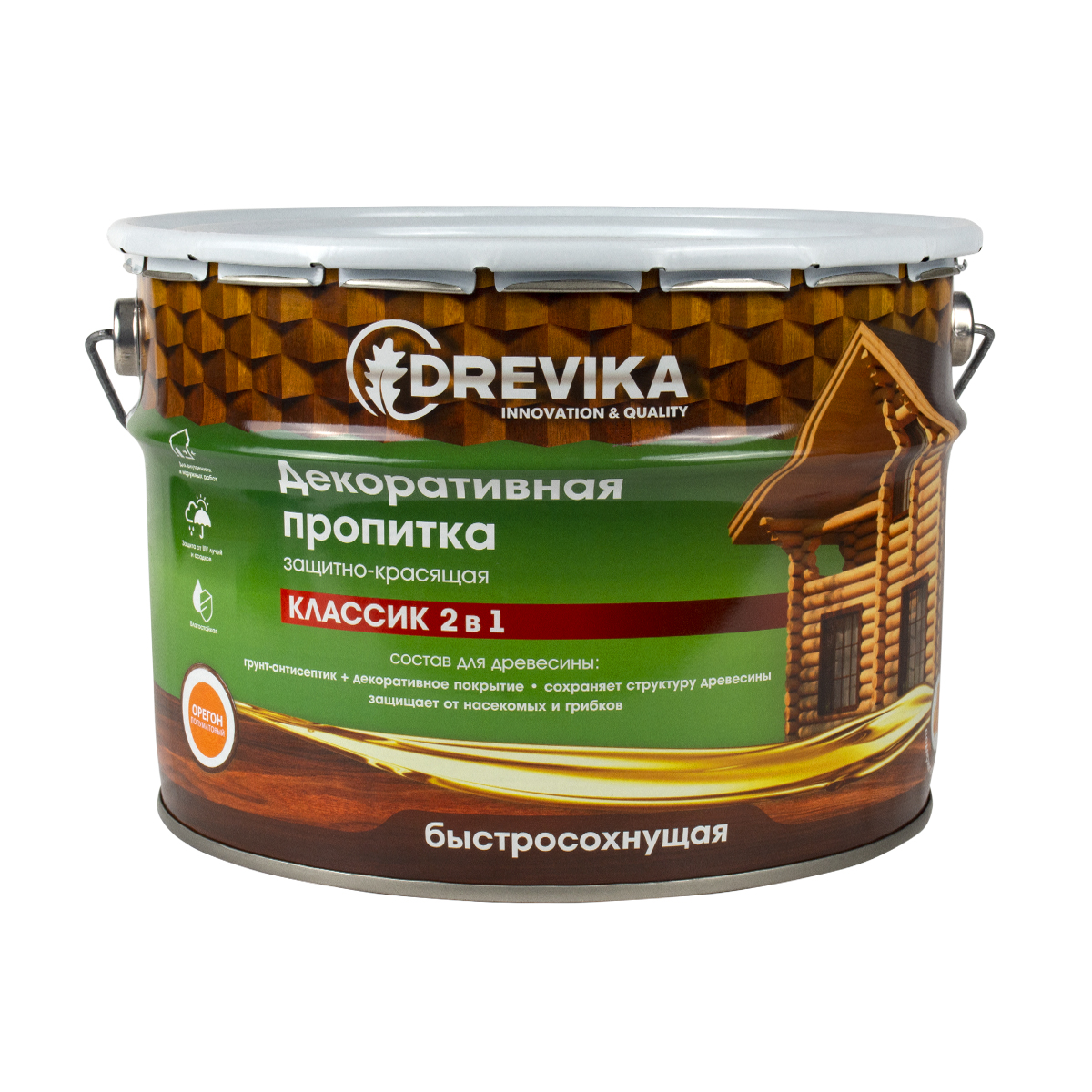 Пропитка декоративная "классик 2 в 1" орегон 9 л (1) "drevika"