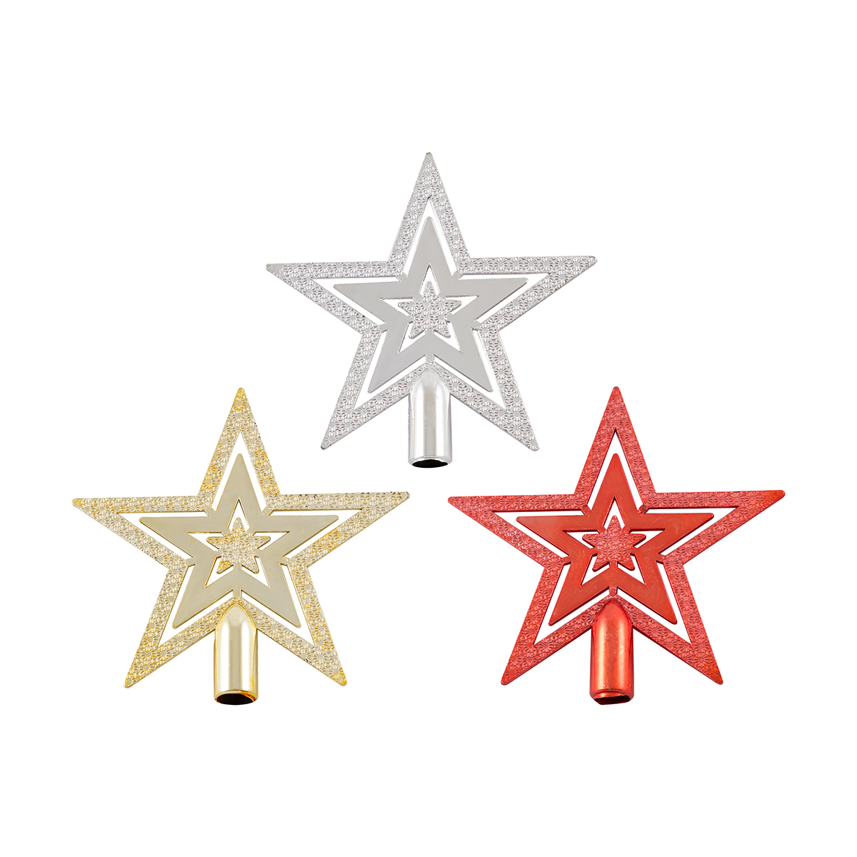 Верхушка на елку "звезда" (набор 3 шт.) разноцв. 9,5*9,5 см (1/40/400) "волшебная страна"