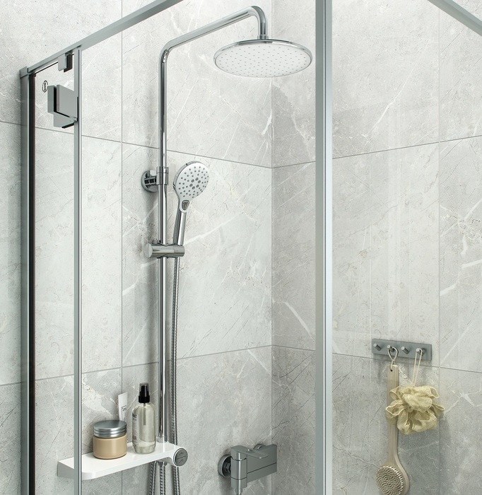 Душевой гарнитур ray (стойка, верх. душ, лейка, шланг, полка) (1/5) "iddis" raysw3fi76