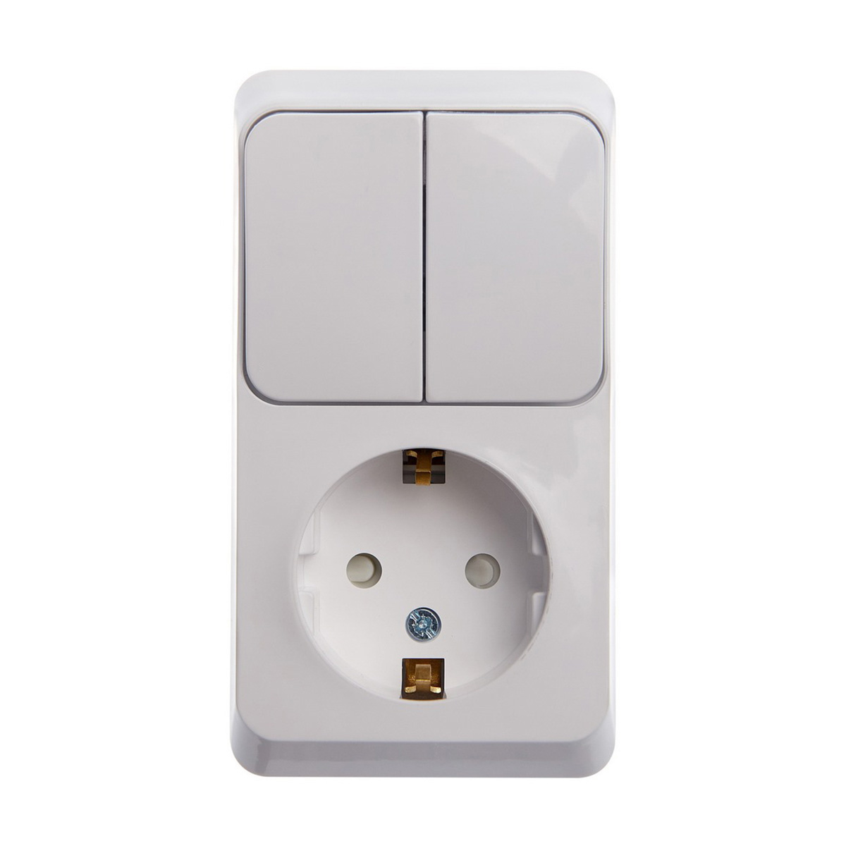 Блок комб. откр. уст. "этюд" 2-х кл. выкл. + розетка с заземл. и шторк., белый (1/10/80) "schneider"