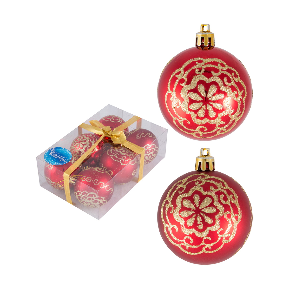 Шары новогодние "цветок" набор 6 шт. d - 6 см, красный (1/36) "волшебная страна"