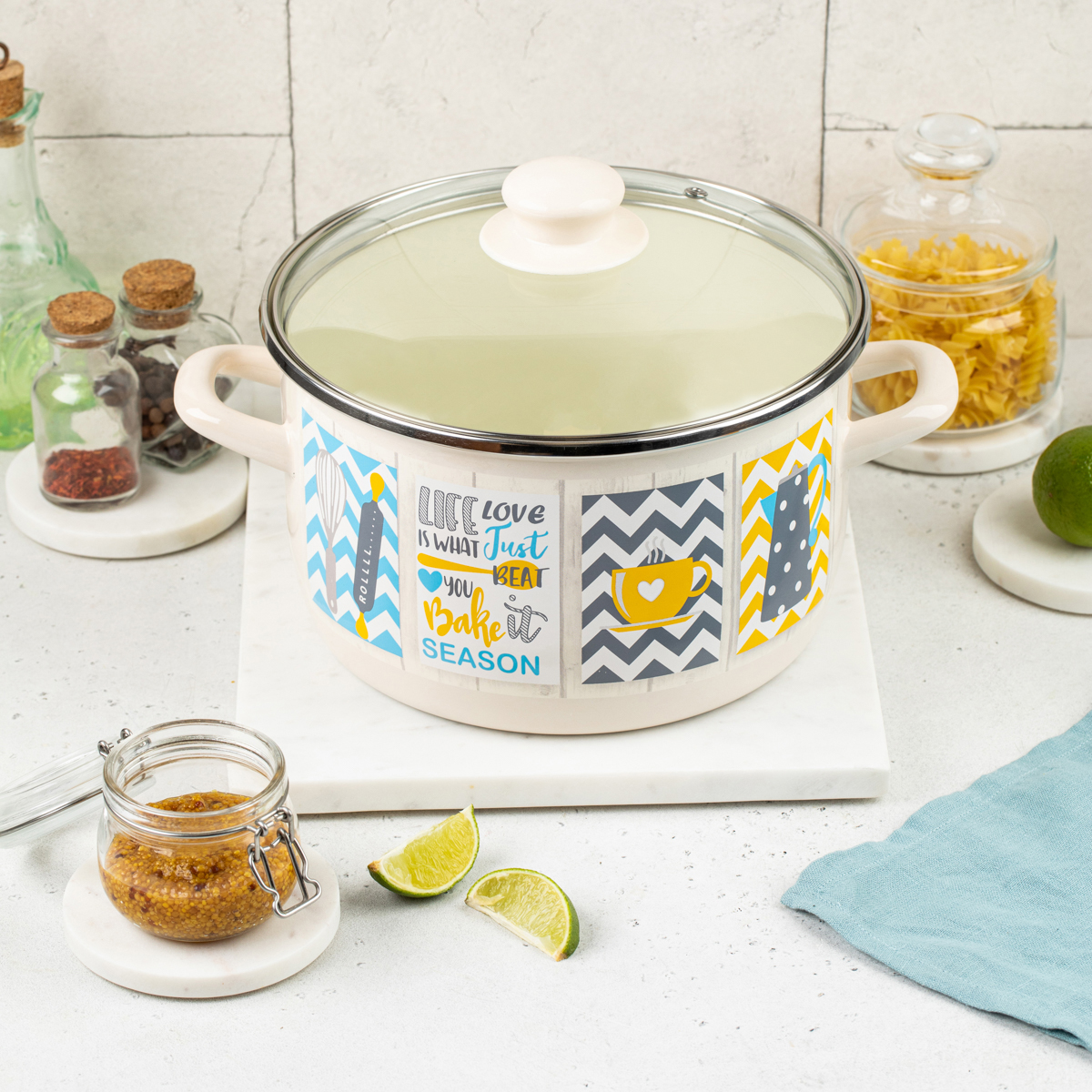 Кастрюля эмалиров. "кантри" 2 л, 16 см стекл. крышка (1/6) "metrot"