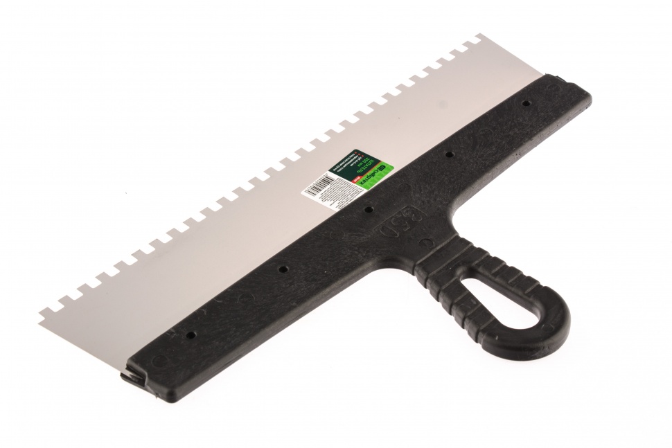 Шпатель  из нержавеющей стали, 350 мм, зуб 6 х 6 мм, пластмассовая ручка Сибртех (85468)