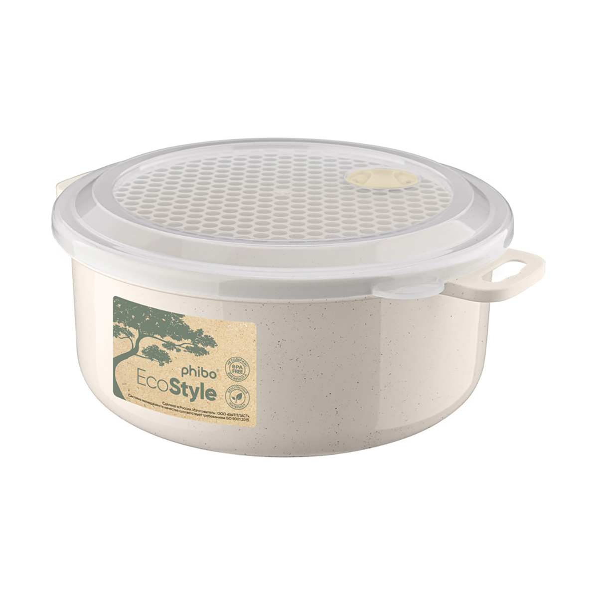 Контейнер для свч и холодильника круглый 0,9 л (бежевый флэк) (1/27) "бытпласт"