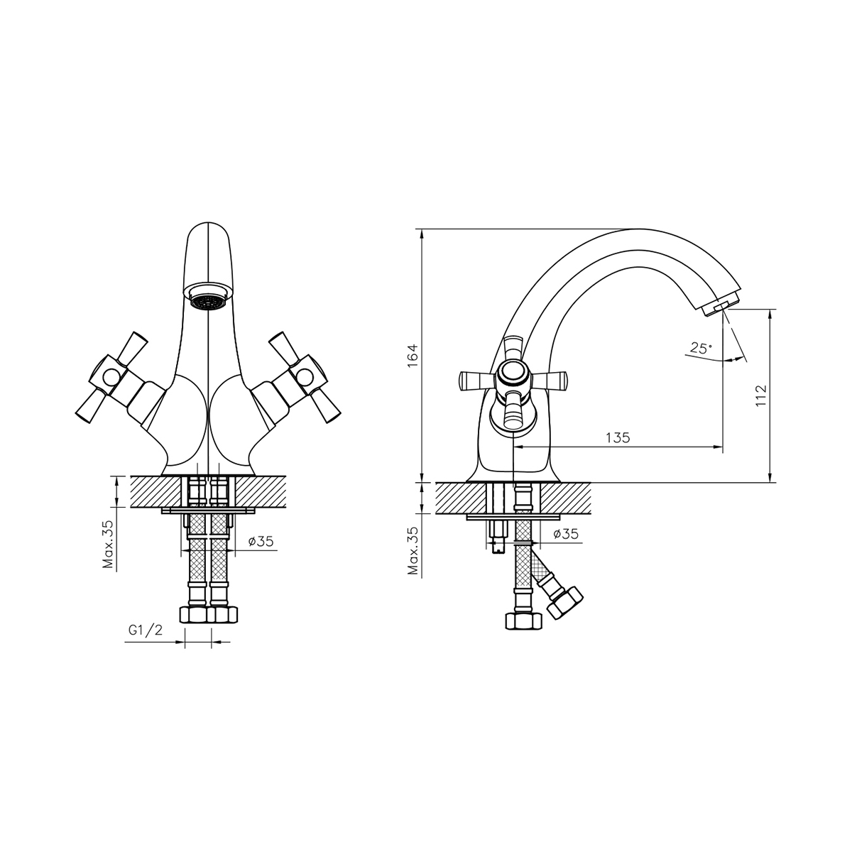 Смеситель для умывальника dr51011-black двухвентильный монолитный (1/12) "decoroom"