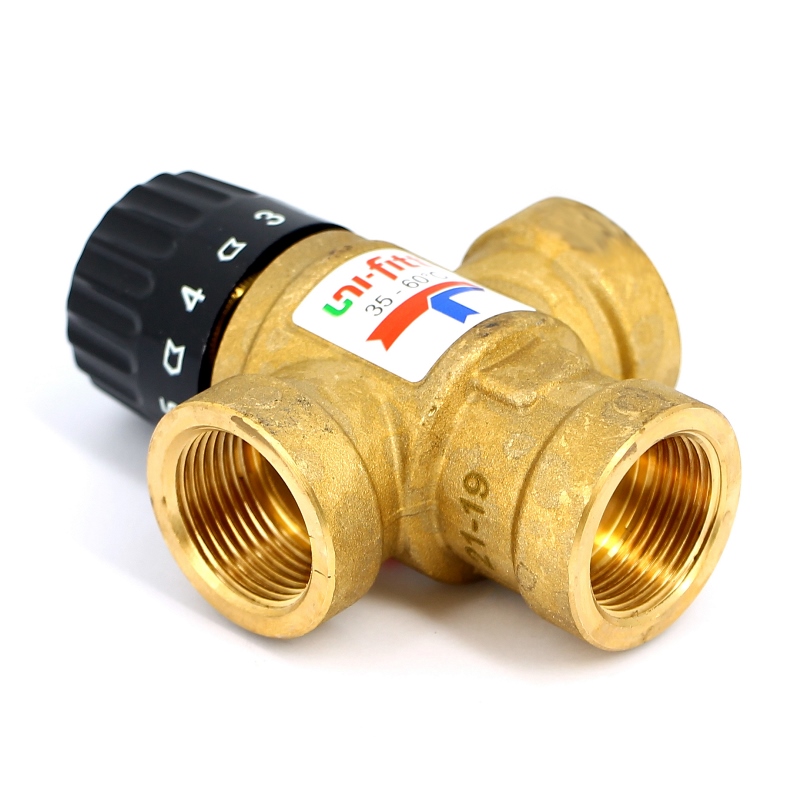 Клапан термостатический В трехходовой UNI-FITT 3/4" боковое смешение, 35-60°С