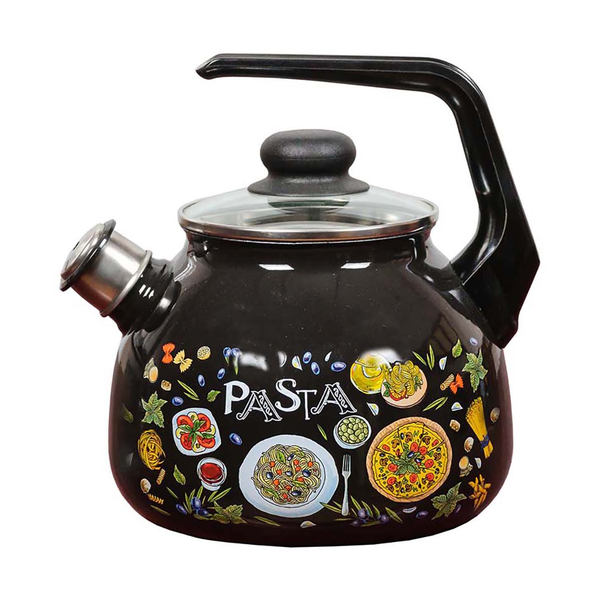 Чайник эмалиров. со свистком "pasta" черн.  3 л (1/4) "стальэмаль"  4с209я