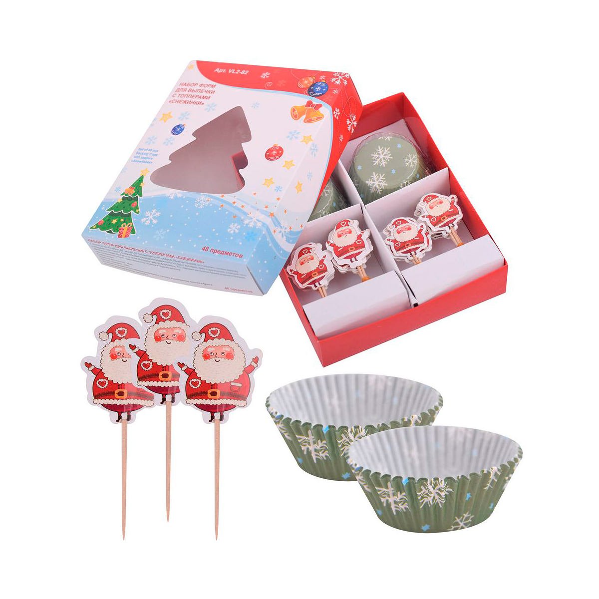 Формы для выпечки бумажные "снежинки" с топперами (набор 48 предметов.) (6/60) "мультидом" vl2-82