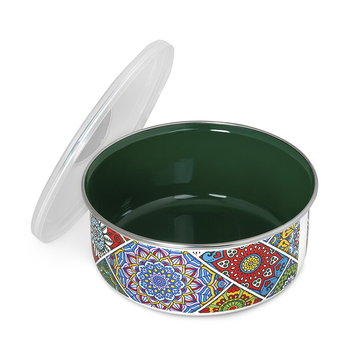 Миска эмалиров. "султана" 0,75 л, 14 см пласт. крышка (1/6) "metrot"