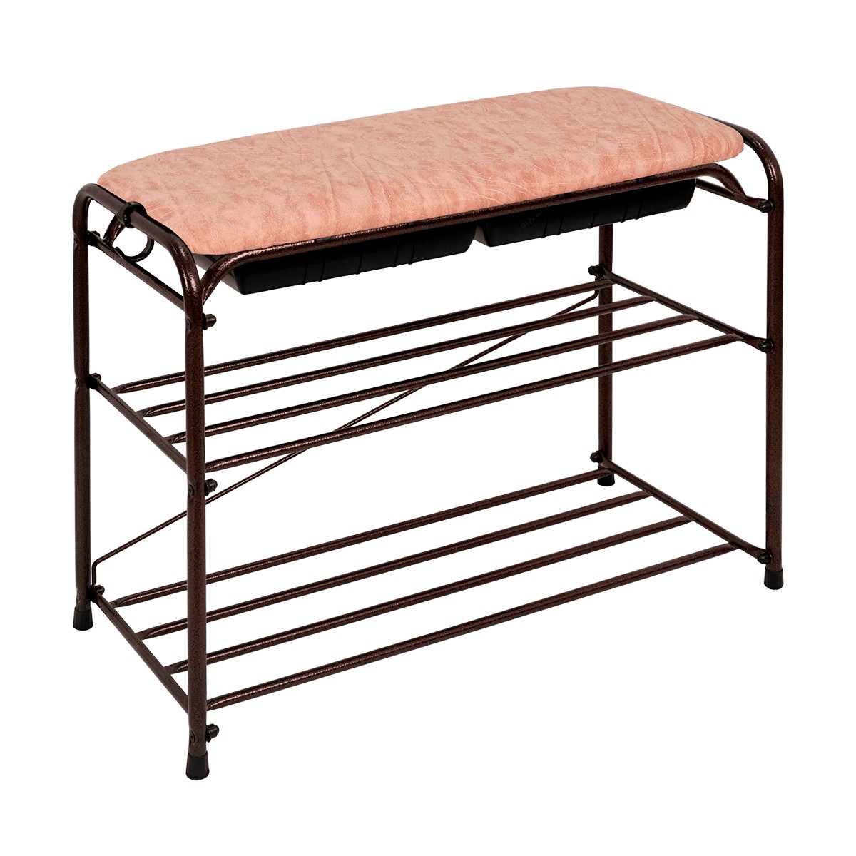 Подставка для обуви "альфа 23" 2 полки с сиденьем и ящиком (650*300*480 мм) медный антик (1) пдоа23