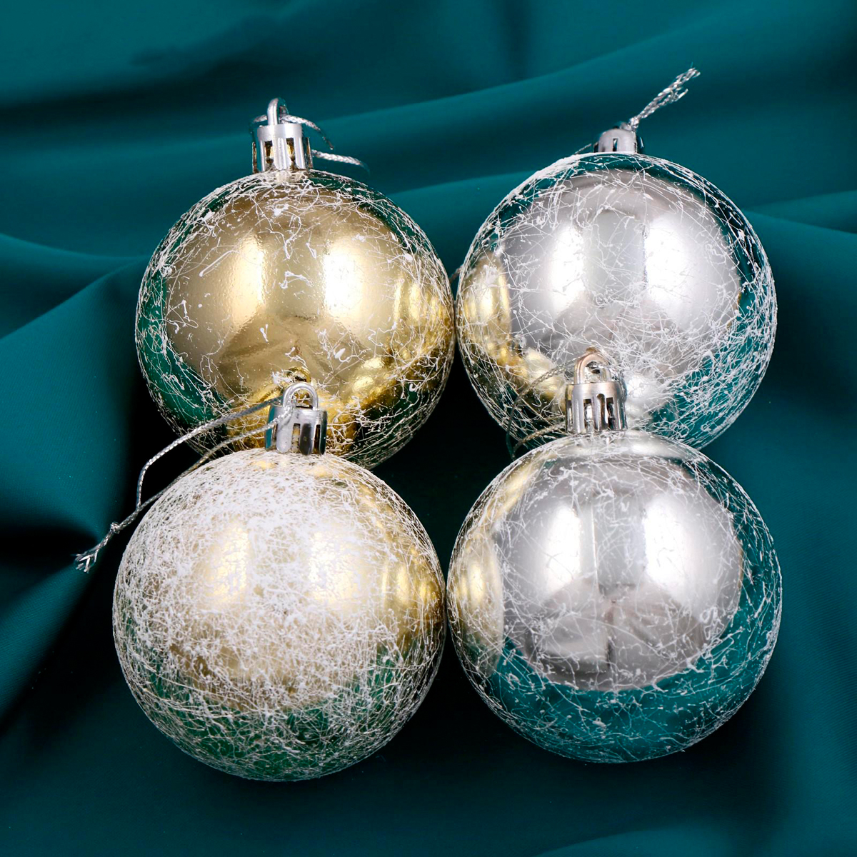Шары новогодние d-6 см (набор 4 шт.) "антик" серебристо-золотой "зимнее волшебство" 4941947