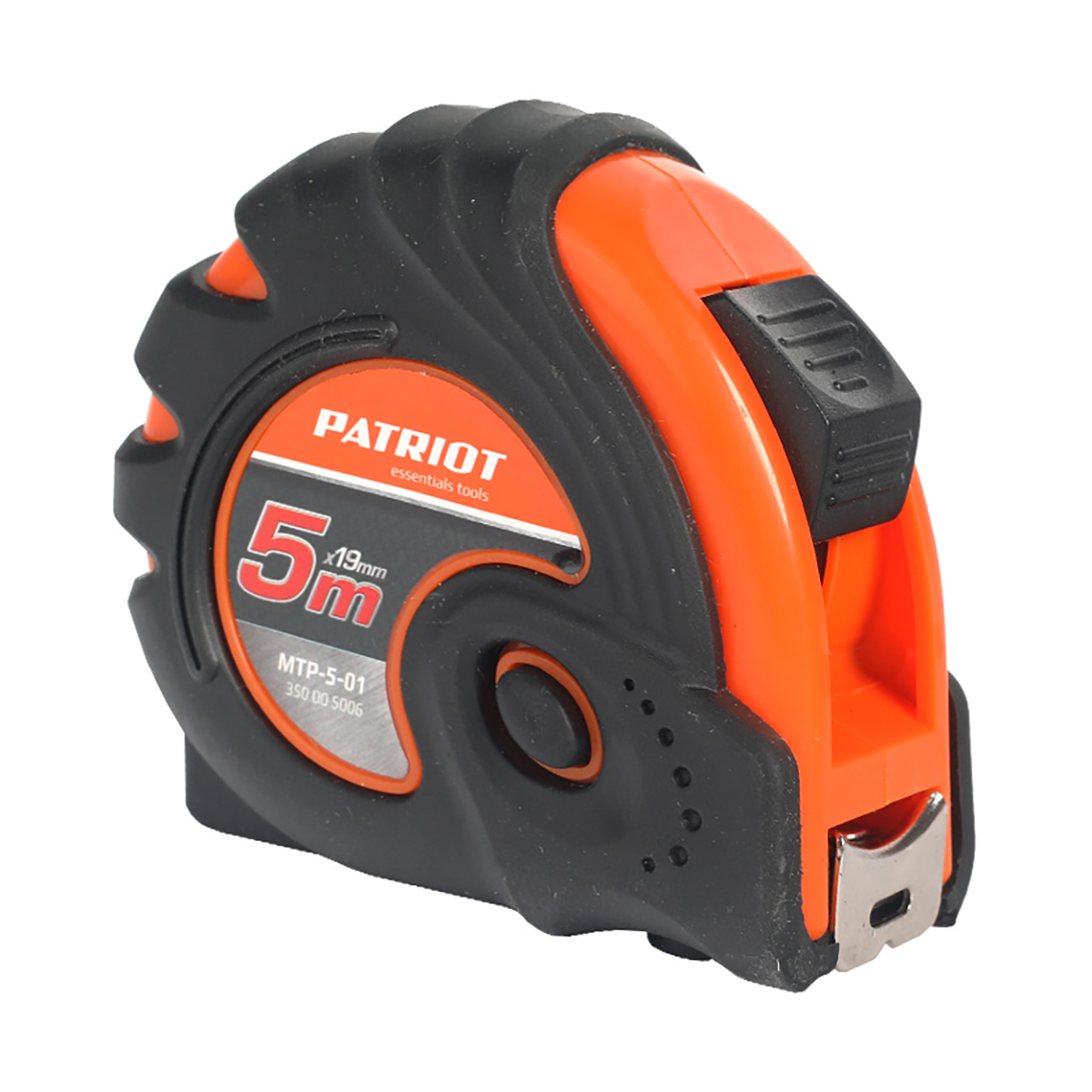 Рулетка с фиксатором  5 м/19 мм mtp-5-01 обрезин. корпус (1/100) "patriot" 350005006