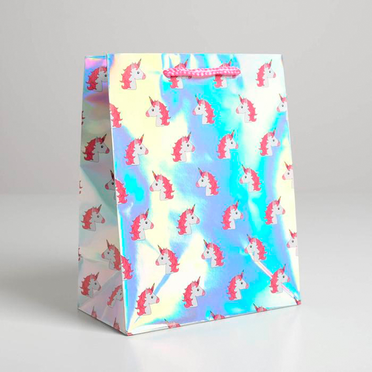 Пакет подарочный голографический "единорожки" 23*27*11,5 см (1/3/420) "дарите счастье" 5307564