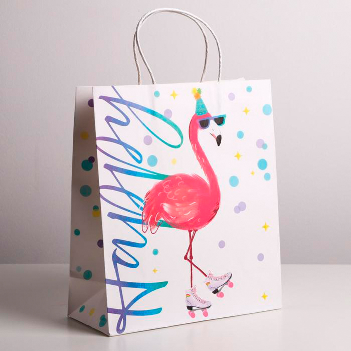 Пакет подарочный крафтовый "happy" 26*30*11,5 см (1/6/240) "дарите счастье" 4783327