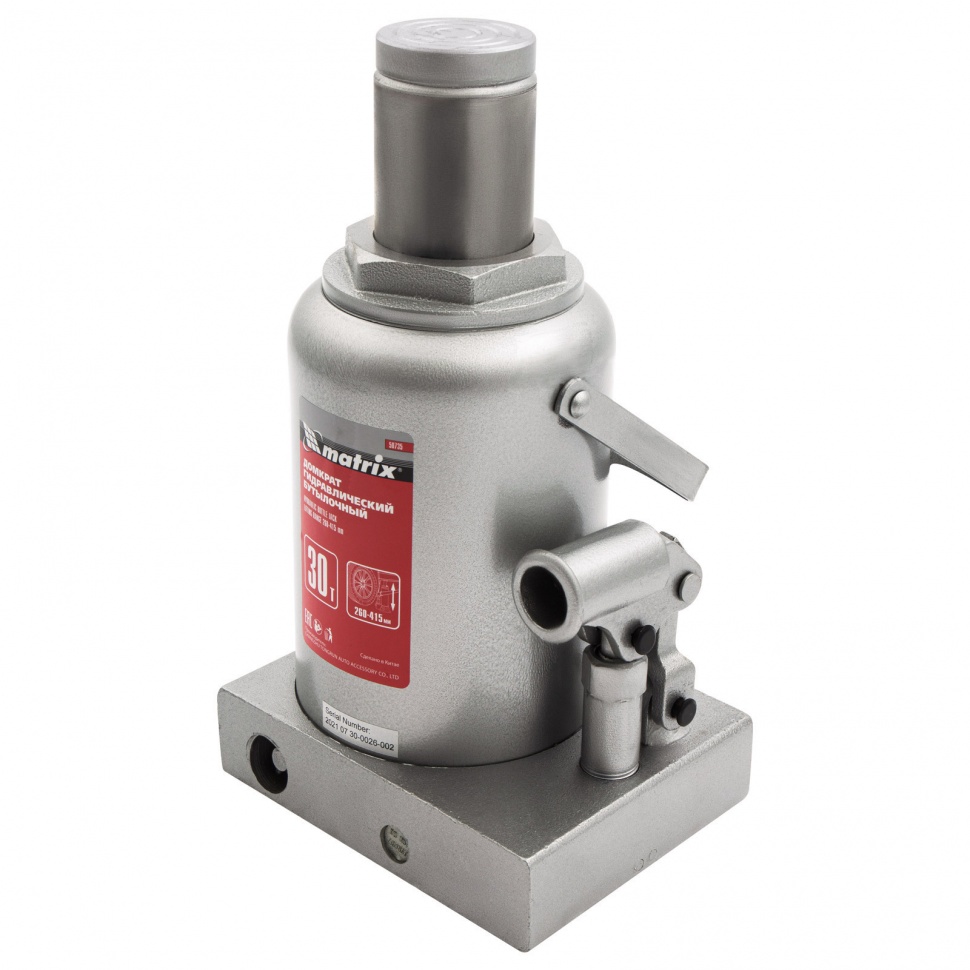 Домкрат гидравлический бутылочный, 30 т, высота подъема 260-415 мм Matrix (50735)