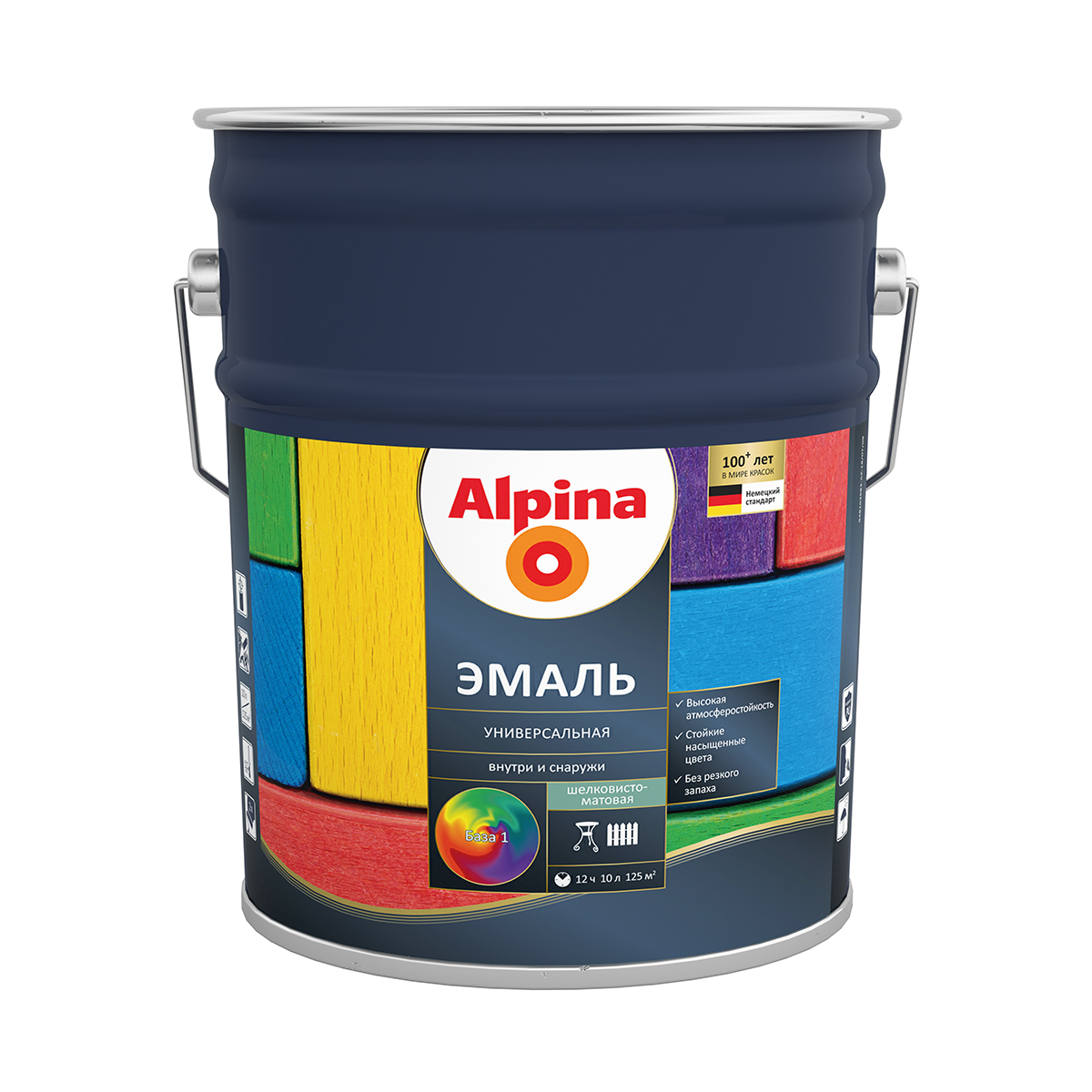 Эмаль алкидная универс. шелковисто-матовая база 1 (белая) 10 л (1) "alpina"