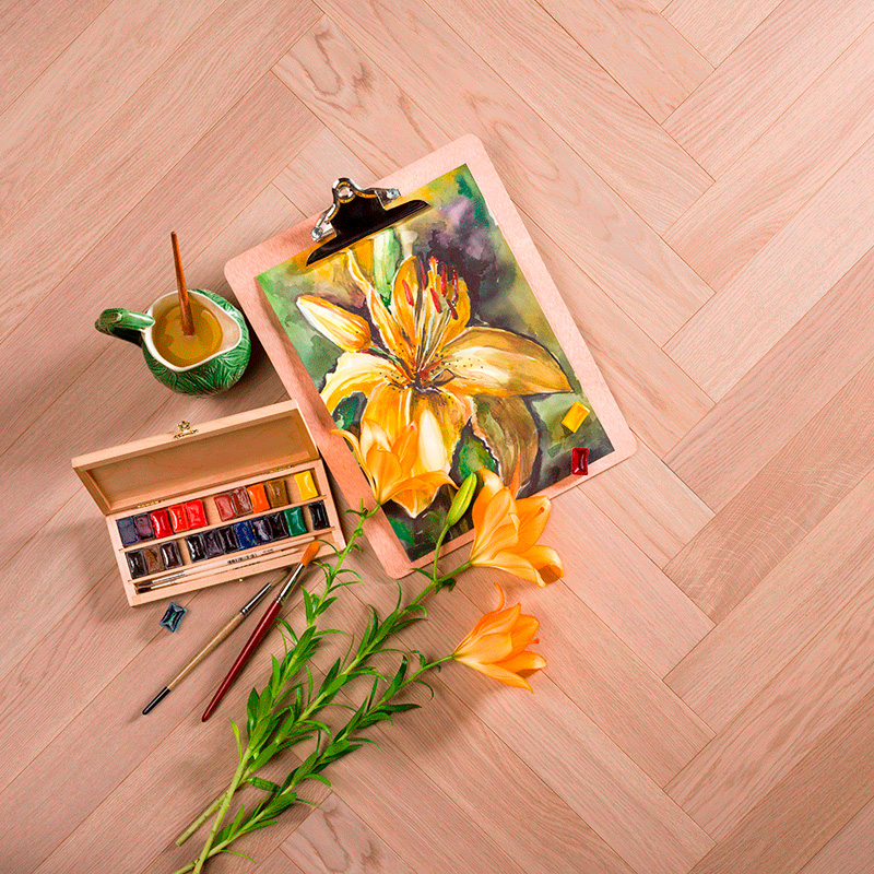 Coswick Английская ёлка 3-х слойная T&G шип-паз (90°) 1171-1531 Титановый буфф (Порода: Дуб)