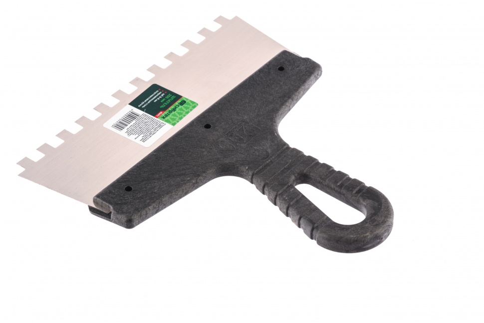 Шпатель из нержавеющей стали, 200 мм, зуб 8 х 8 мм, пластмассовая ручка Сибртех (85473)