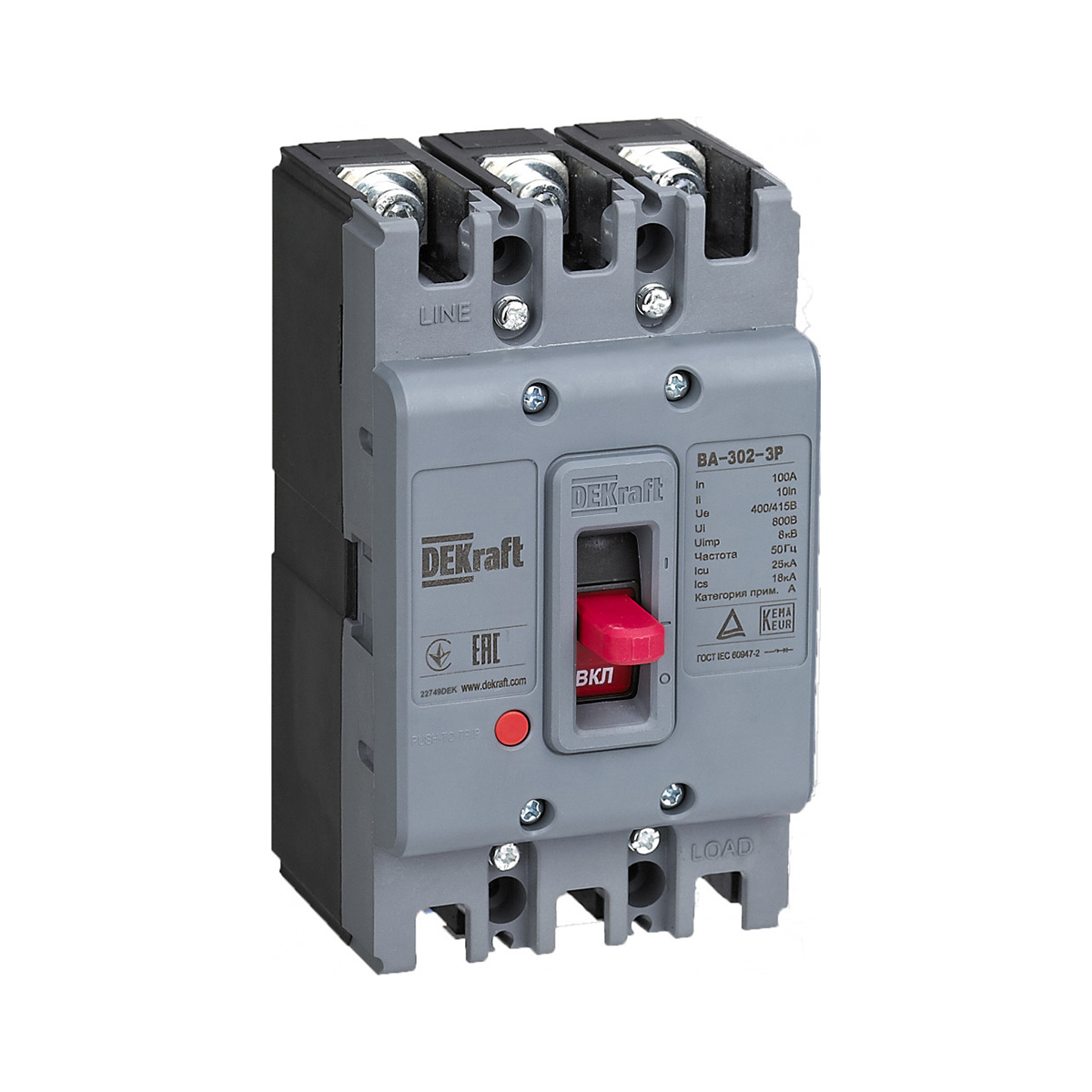 Выключатель автомат. силовой ва-302 3p 80а 25ка (1/24) "dekraft"