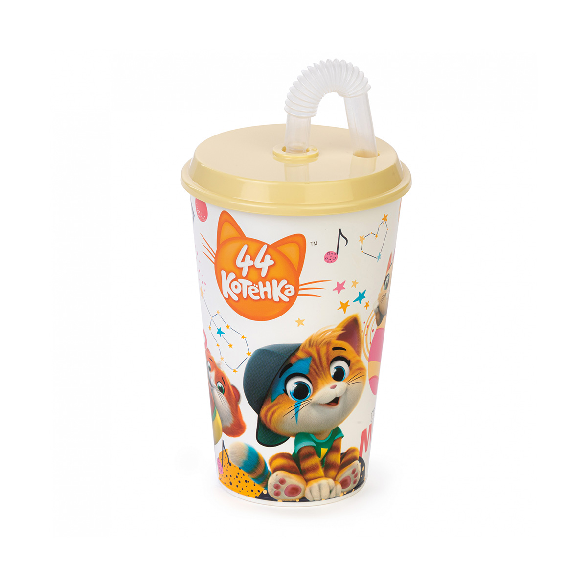 Стакан пласт. "44 котёнка" 0,5 л с крышкой и трубочкой (1/30) "альтернатива"  м7655