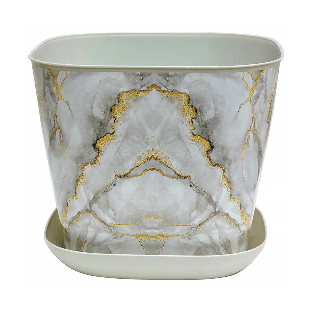 Кашпо для цветов с поддоном  квадратное "мрамор" 9,8 л (1/11) "виолет"