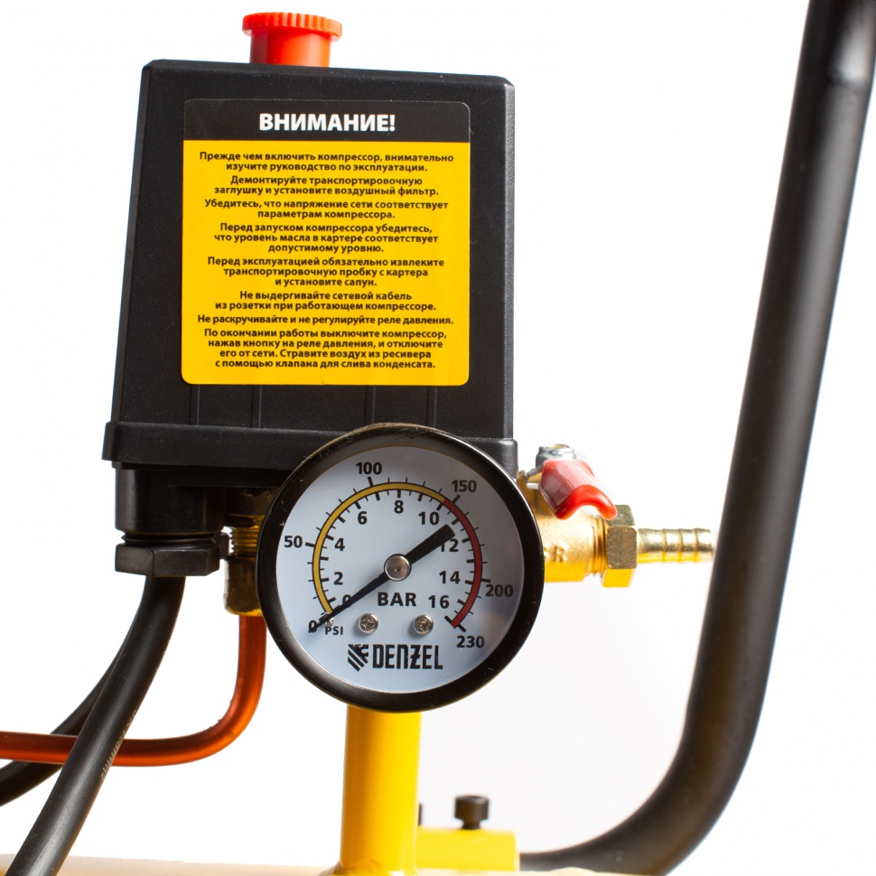 Компрессор воздушный BCV2300/100, ременный привод, 2.3 кВт, 100 литров, 440 л/мин Denzel (58111)