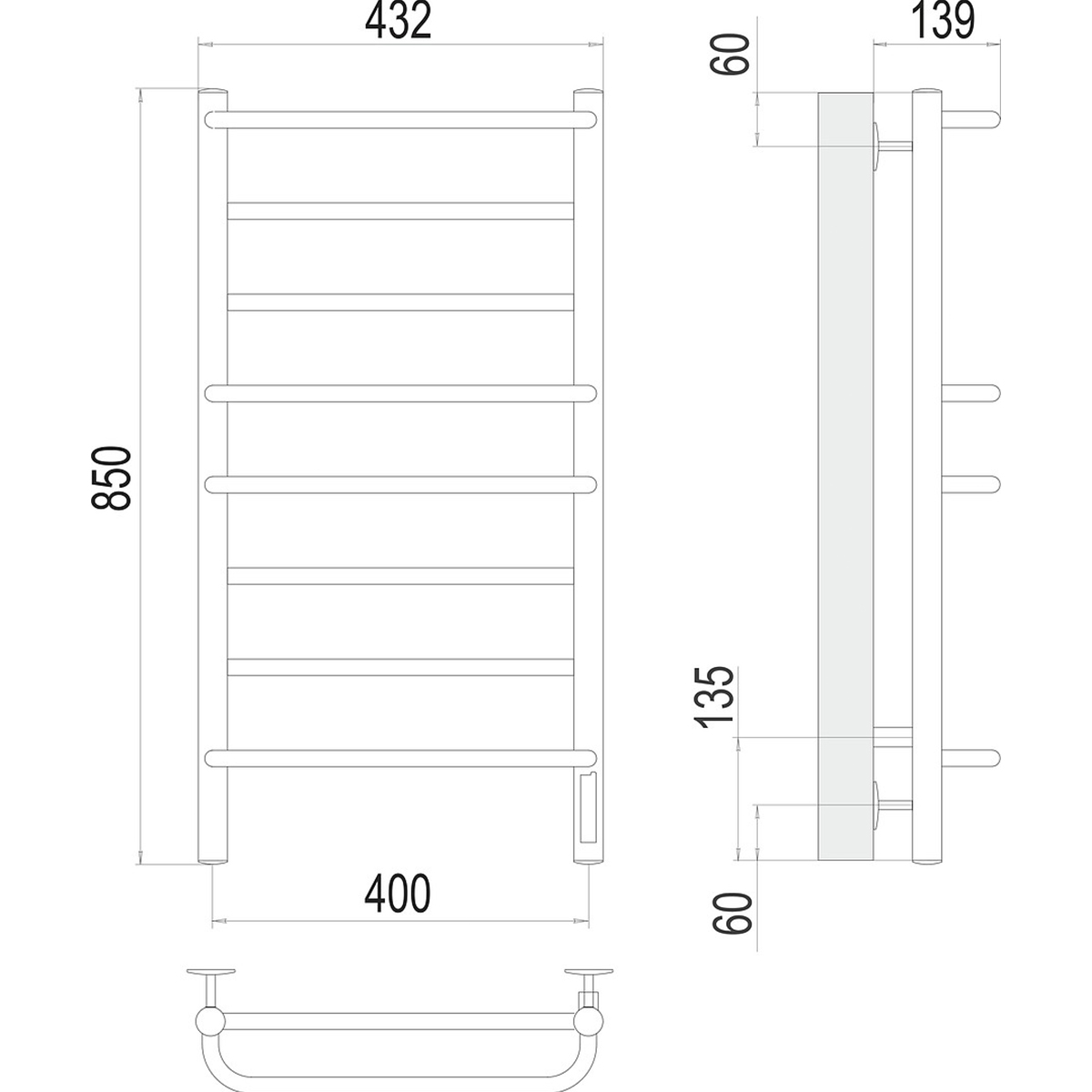 Полотенцесушитель электрич. "евромикс" п8 400*850 (хром) "terminus"