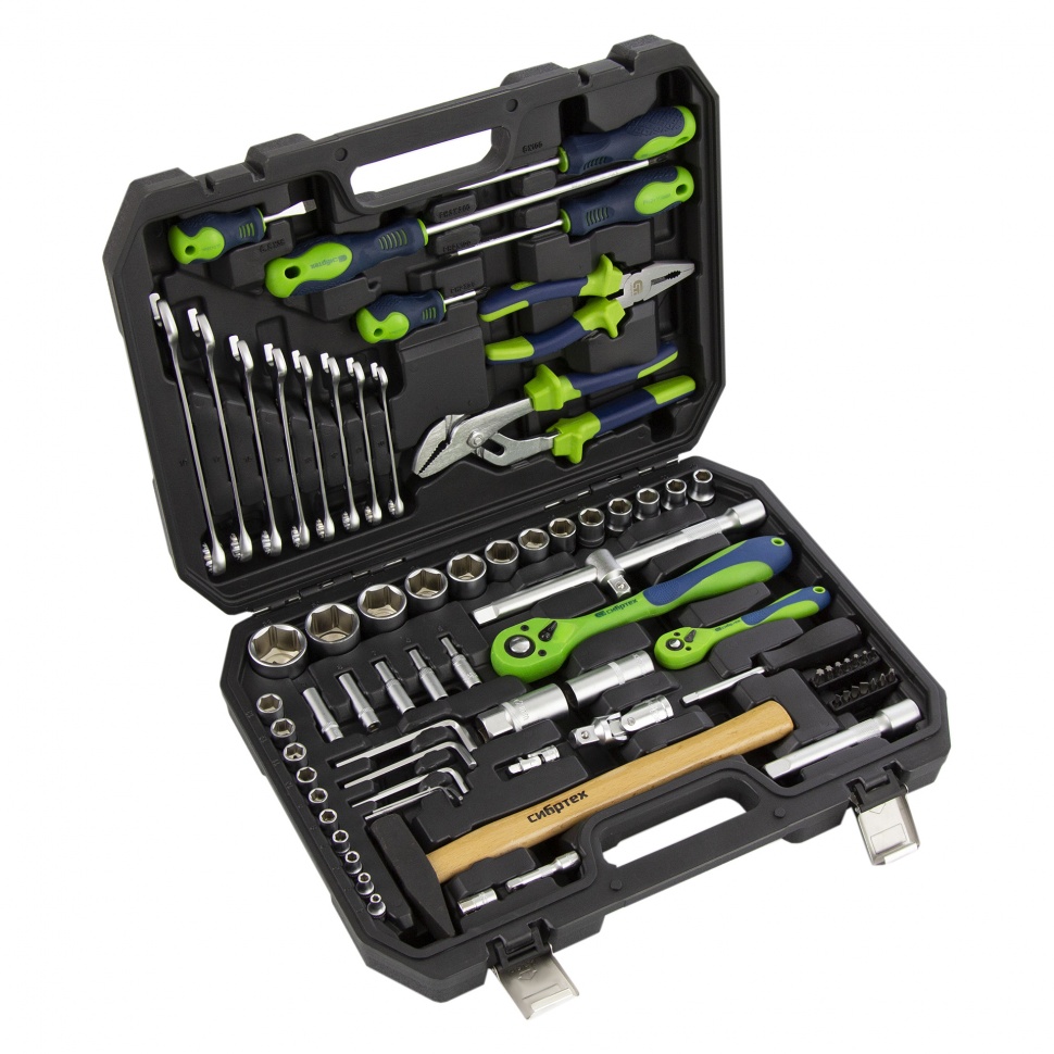 Набор инструментов 76 предметов CrV, 1/2", 1/4" Сибртех (13528)