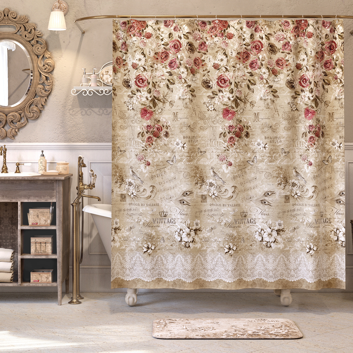 Штора для ванной 180*180 см (полиэстер) "vintage flowers" (1/24) "valiant" vn-f-1818