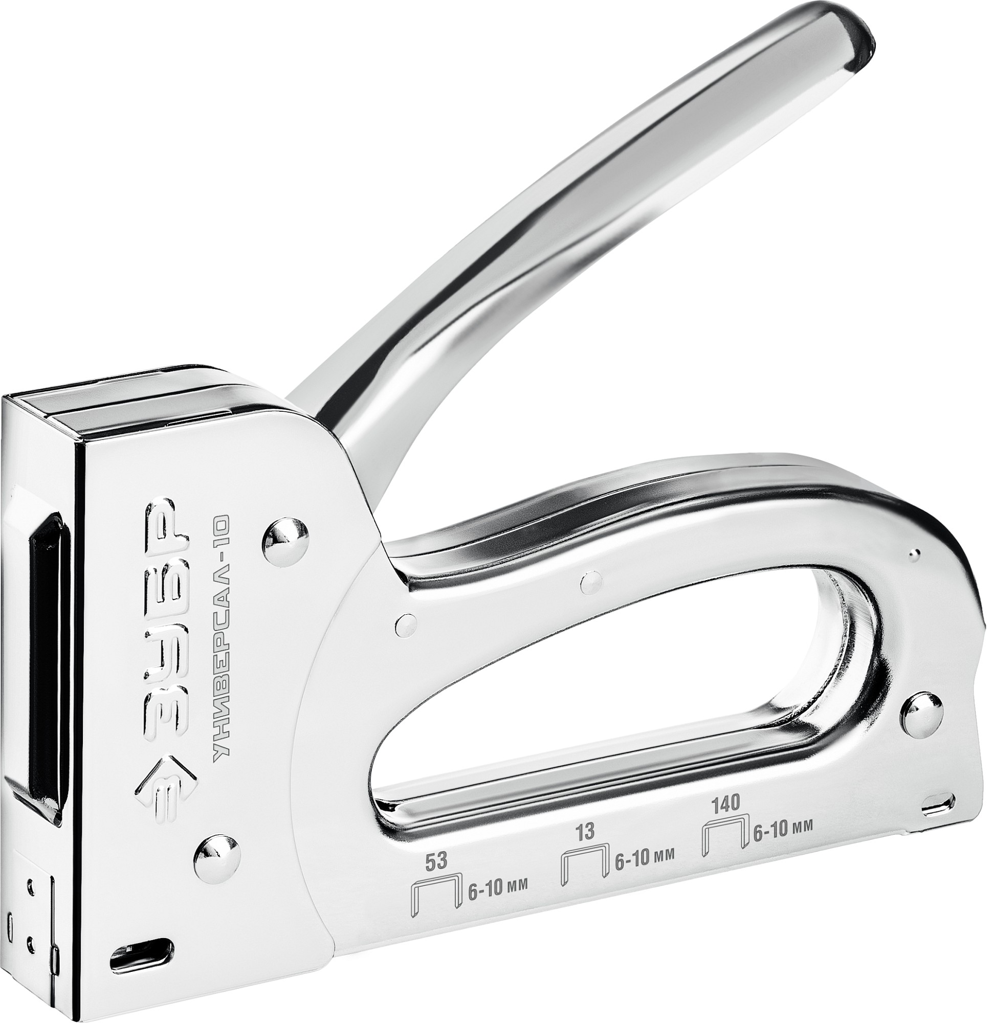 ЗУБР Универсал-10, 4-в-1: 53 (A/10/JT21) 23GA (6-10 мм)/140 (G/11/57) 20GA (6-10 мм)/53F/13, универсальный компактный степлер, Профессионал (31525)