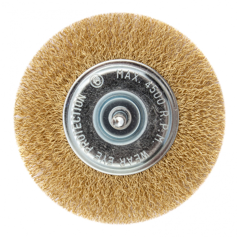 Щетка для дрели 100 мм, плоская со шпилькой, латунированная витая проволока Matrix (74450)