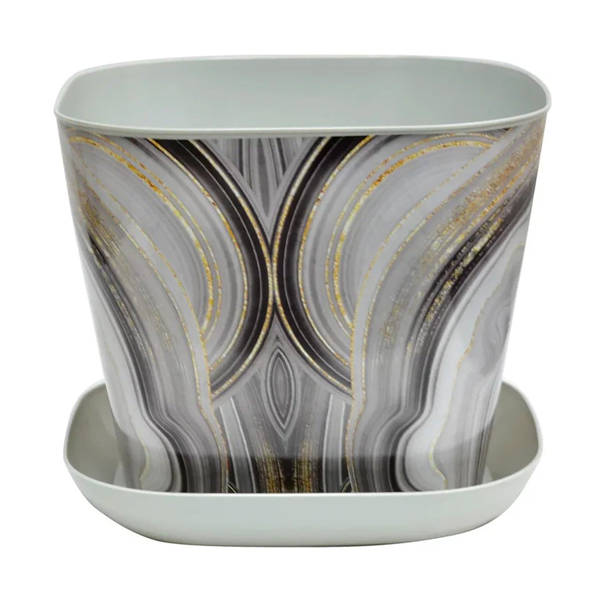 Кашпо для цветов с поддоном  квадратное "мрамор" 7,3 л (1/11) "виолет"