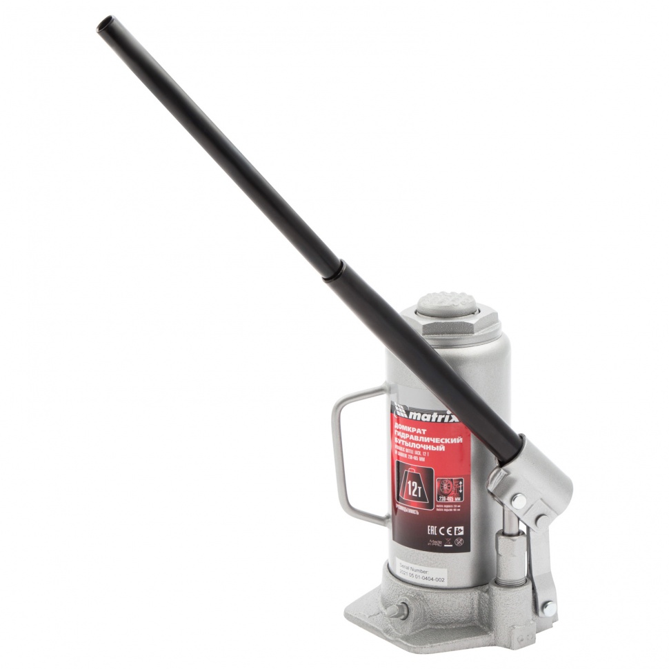 Домкрат гидравлический бутылочный, 12 т, высота подъема 230-465 мм Matrix (50727)