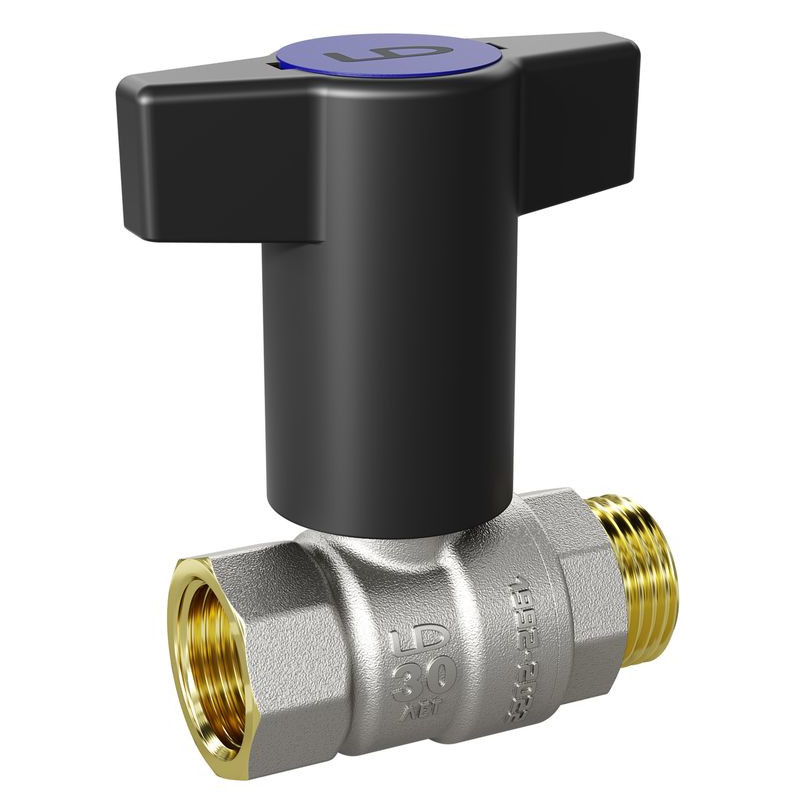 Кран шаровый LD Pride НВ 1/2" с пластиковой T-ручкой, синяя вставка, полный проход