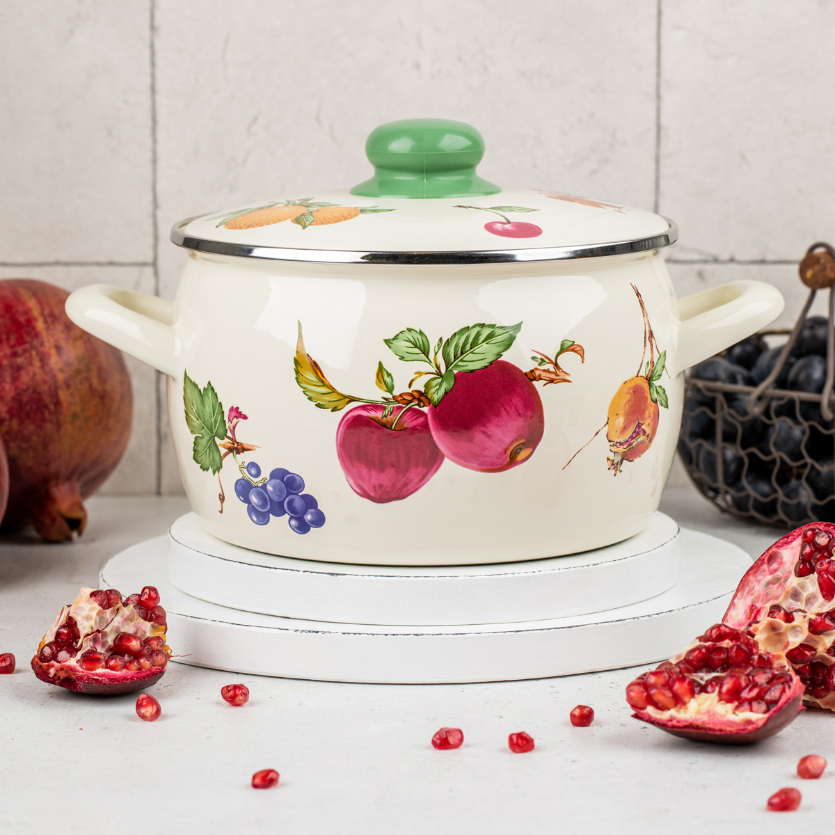 Кастрюля эмалиров. "фрукты" 2,2 л, 16 см металл. крышка (1/6) "metrot"