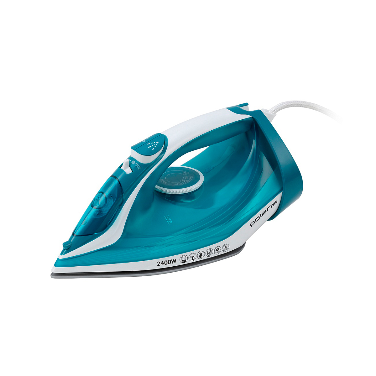 Утюг pir 2487ak 3m 2400 вт подошва керамич. (белый/бирюзовый) (1/8) "polaris"